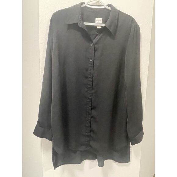 Chico's Button Up Tunic Top Shirt Women's‎ Stretch Jersey Black (Chico's Size 2) - Picture 1 of 11